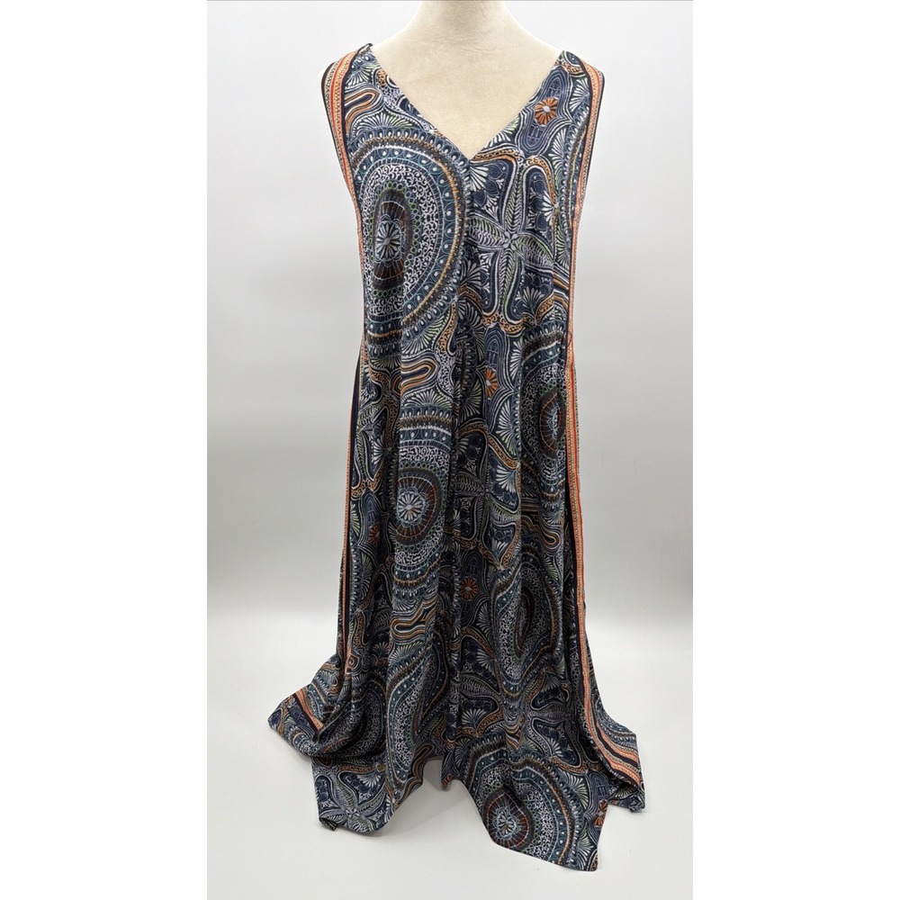 Ramy Brook Sleeveless Vanna Tile Maxi Hankerchief Dress Boho Size L